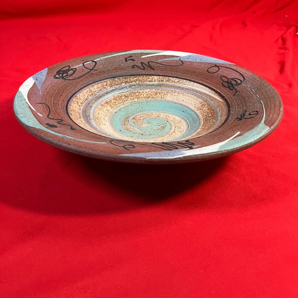 Vtg Cunningham Pottery Bowl 11.5" x 2.25" Abstract Swirl Stoneware Signed 1990's